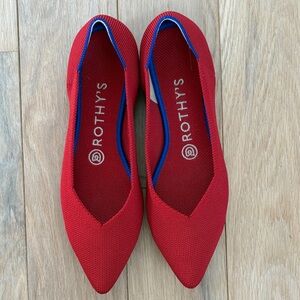 Rothy's Bold Red Flats with Blue Accents